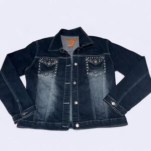 Daniel Distressed Embellished Long Sleeve Denim Western Jean Jacket Size XL